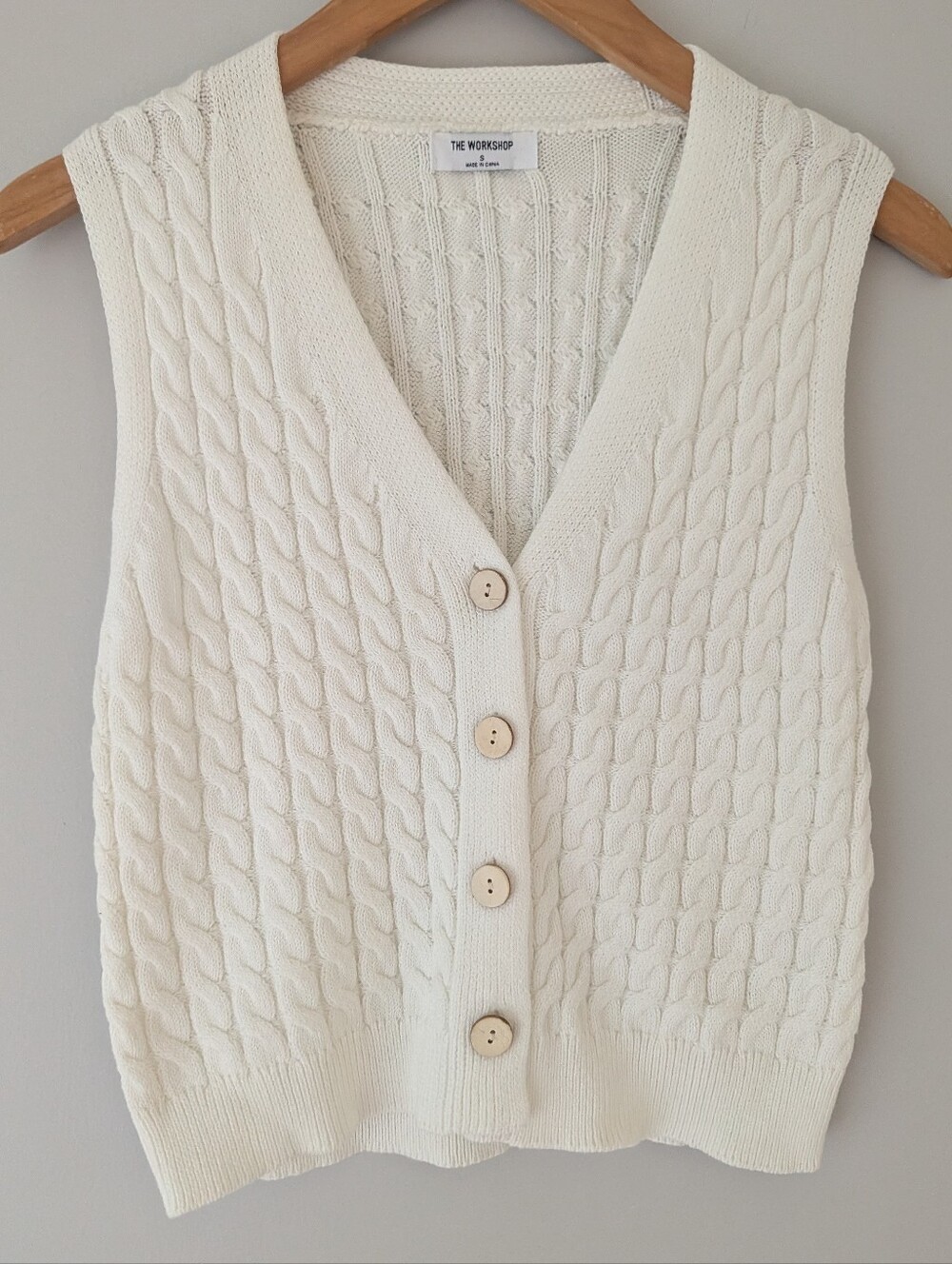 The Workshop Cream Cable Knit Button Front Sweater Vest S Cotton Cozy Autumn